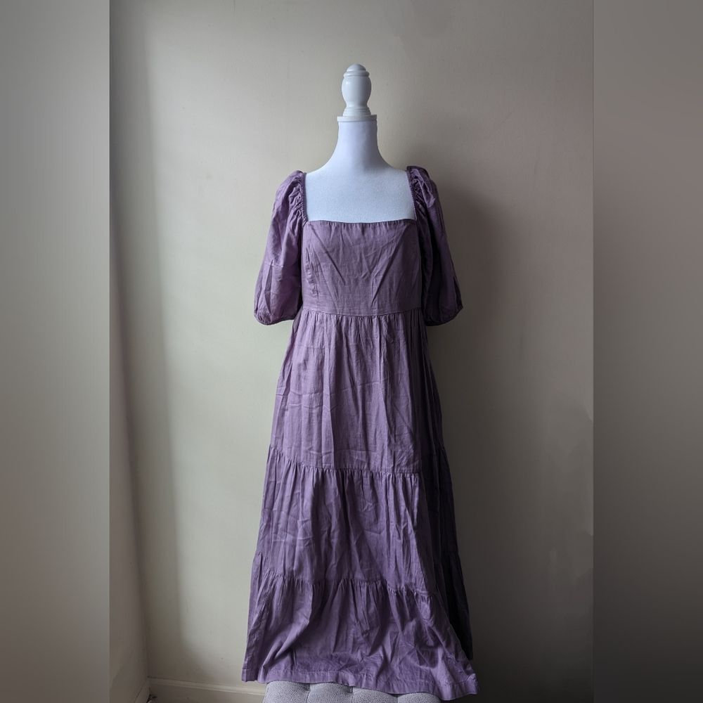 Gap Puff Sleeve Square Neck Maxi Dress Purple Medium Tall NWT - Picture 1 of 5